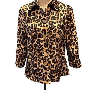 Charter Club Women's Leopard Print Blazer Size L Multicolor Animal Print